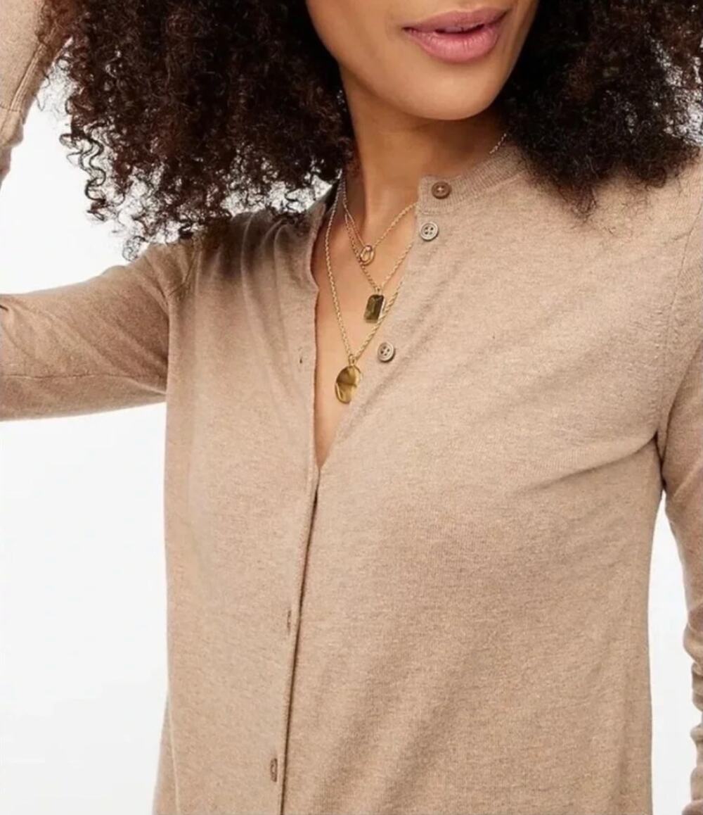 J. Crew Classic Cardigan Sweater Cotton Heather Mushroom Tan E5957 Size XS